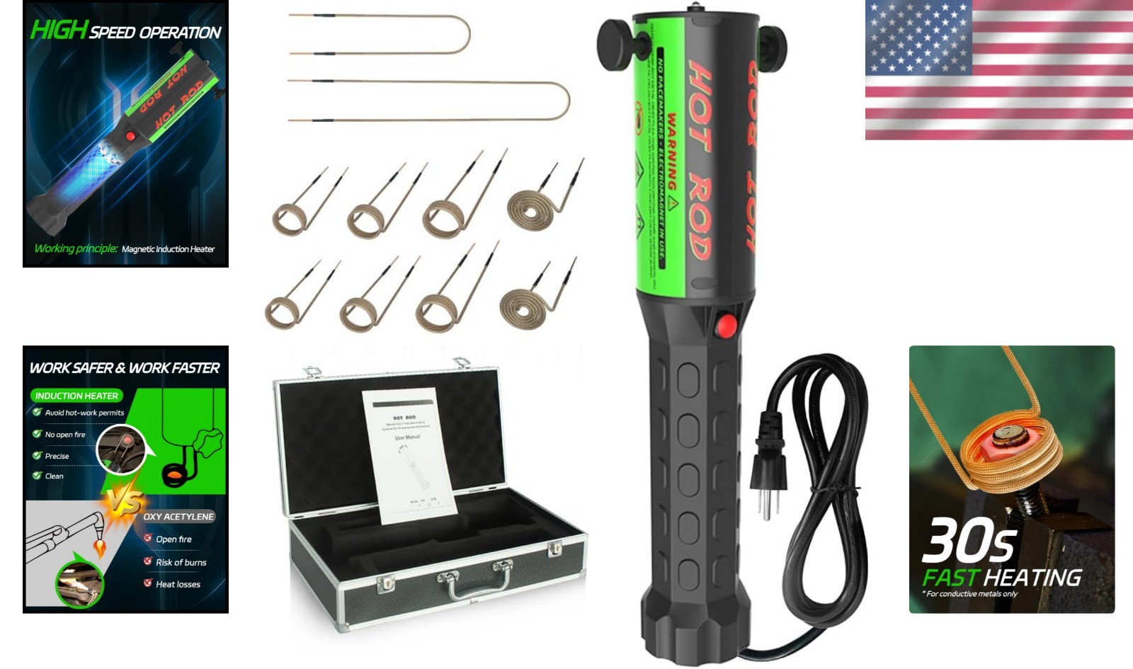 Powerful 1200W Induction Heater with LED Light – Ideal for Automotive Repairs