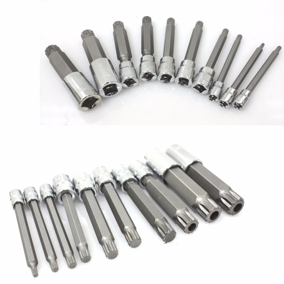 10PC XZN Triple Square 4″ Long Spline Bit Socket Set Metric Tamper-Proof Cr-V