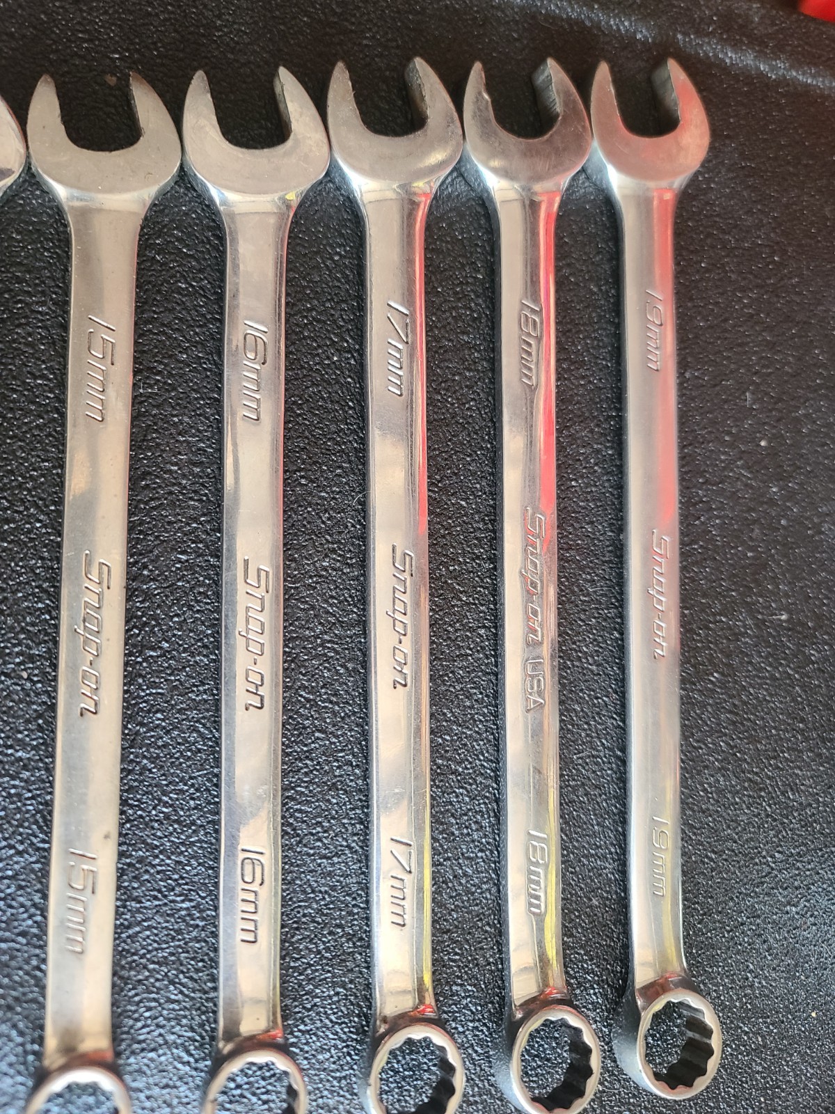 SNAP-ON 10PC METRIC 12PT FLANK DRIVE SHORT COMBINATION WRENCH SET 10-19MM
