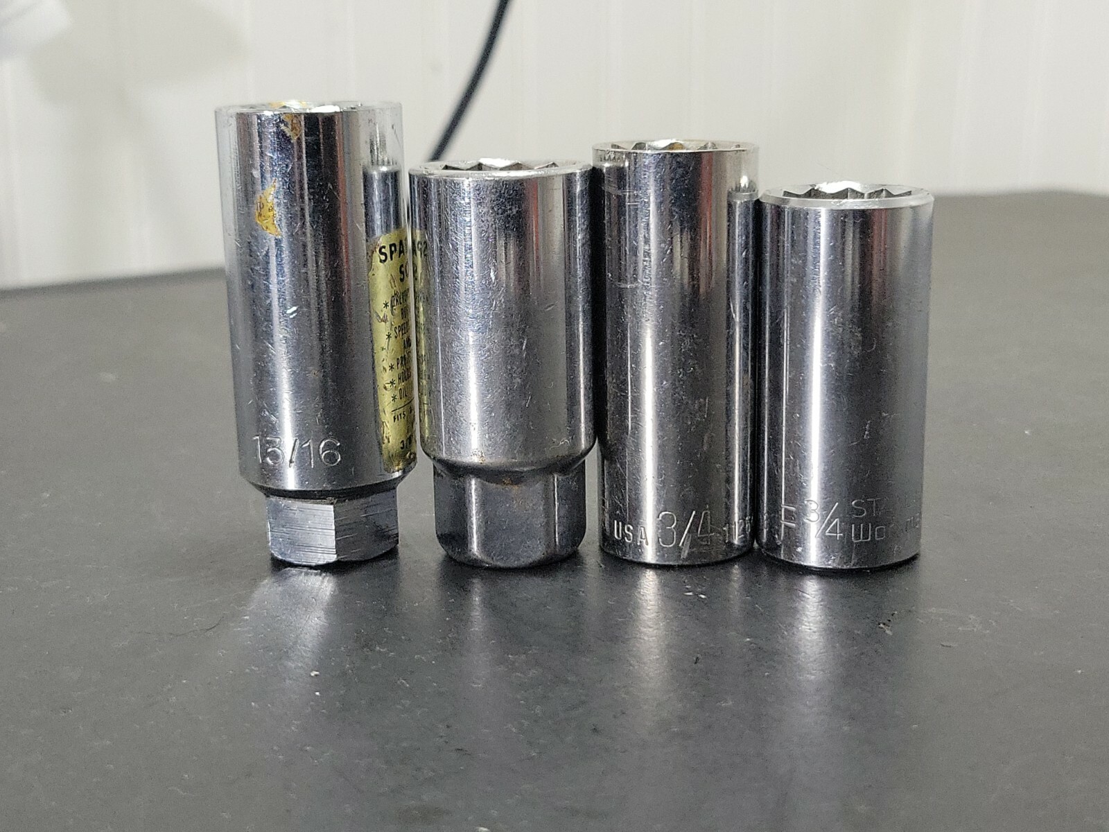 Lot of 4 Deep Sockets Spark Plug Socket 13/16″ 3/4″ SAE 3/8″ Drive 12 Point