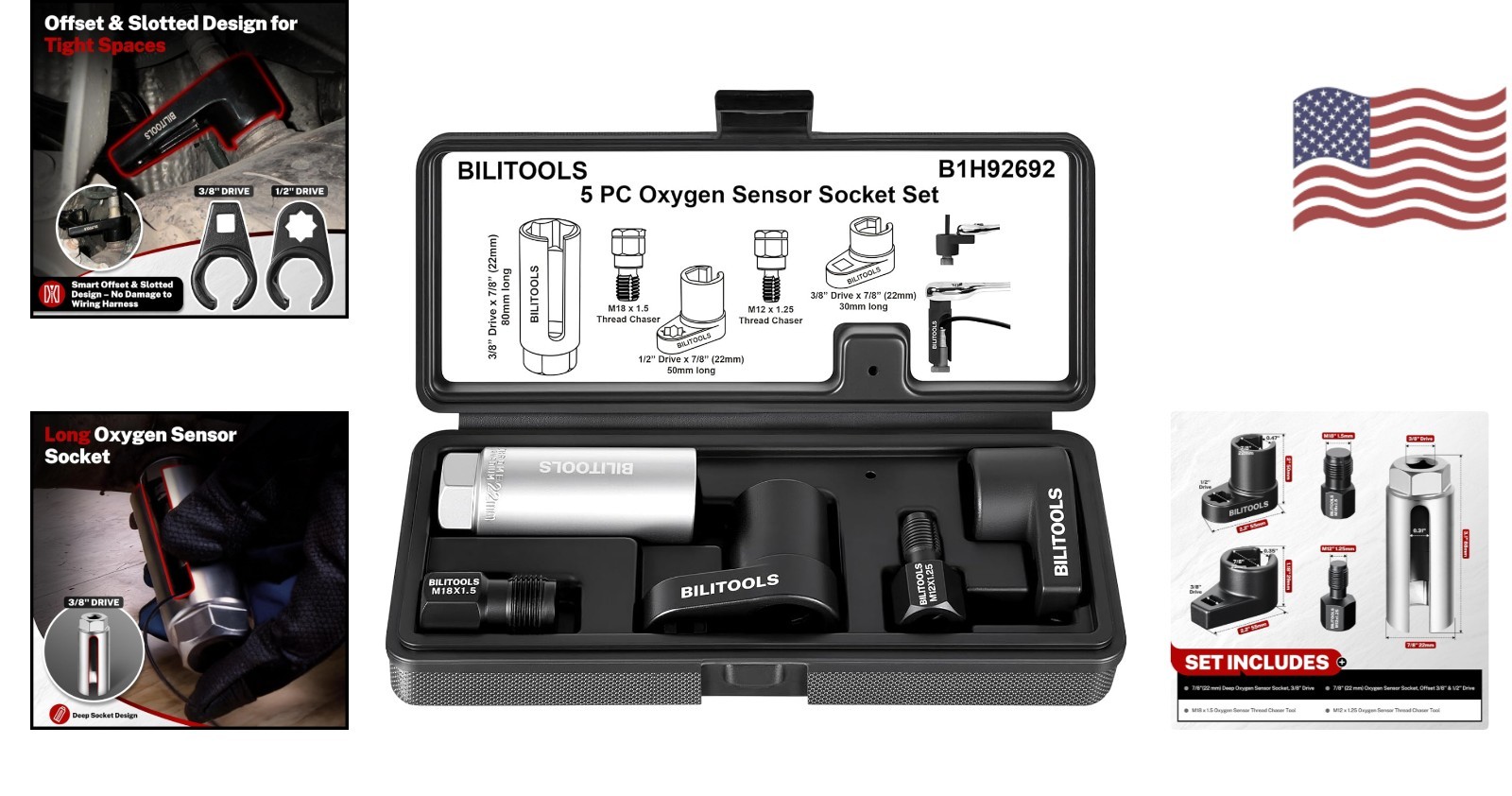 Versatile 5PCS O2 Sensor Set with Thread Chasers – Compatible with Most Vehicles