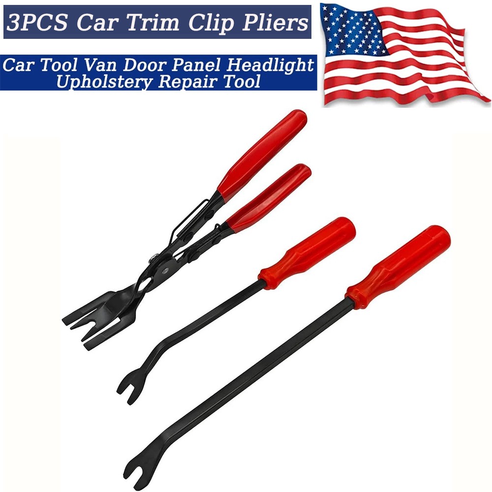 3Pcs Car Trim Clip Upholstery Removal Tool Door Panel Fastener Pin Pliers Puller