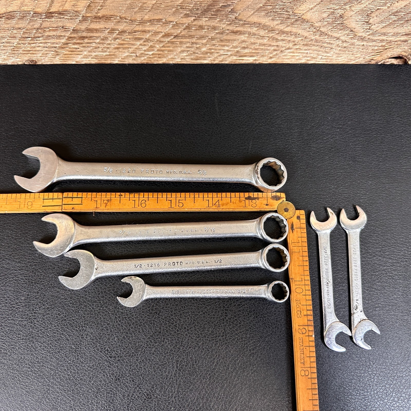 Vintage 1960 PROTO MFD USA Combination Wrench Set SAE 1212, 1216, 1218, 1220 6pc