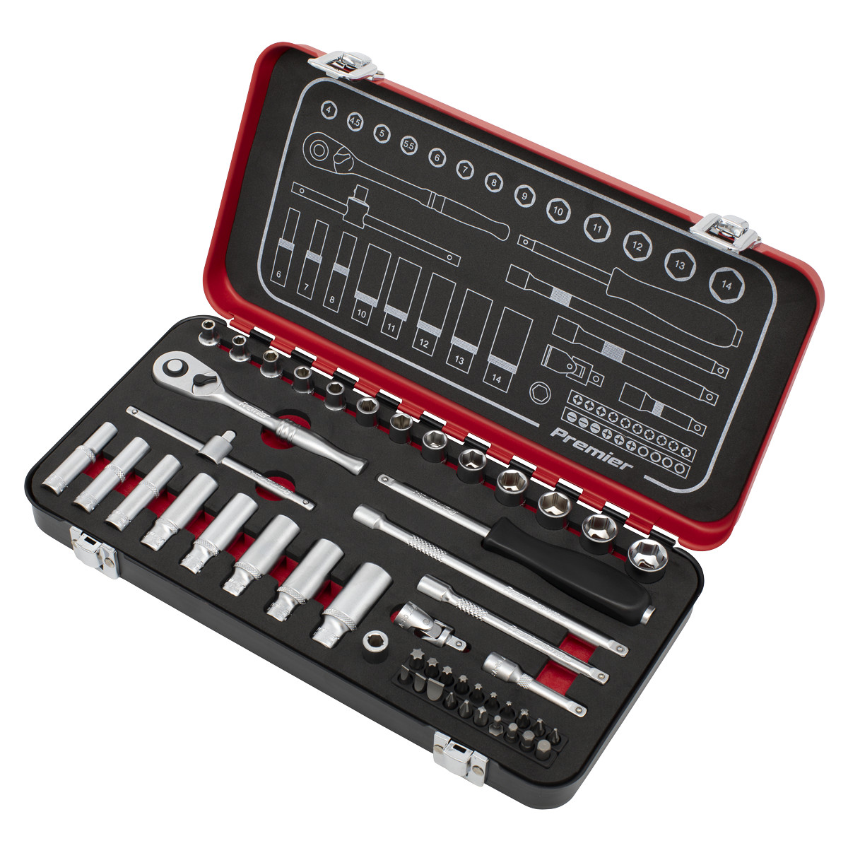 Premier Platinum Socket Set 49 Pieces 1/4″ Square Drive Chrome Vanadium Steel