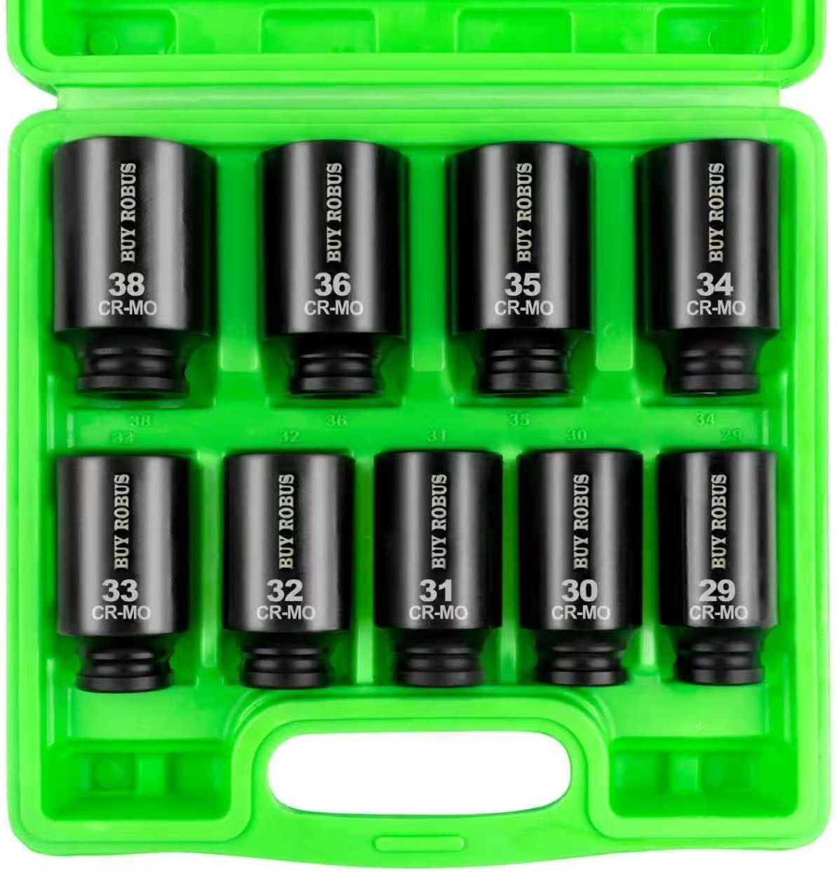 1/2″ Drive Deep Impact Socket Set Metric Axle Nut Sockets 6Pt Cr-Mo 29-38mm 9Pc