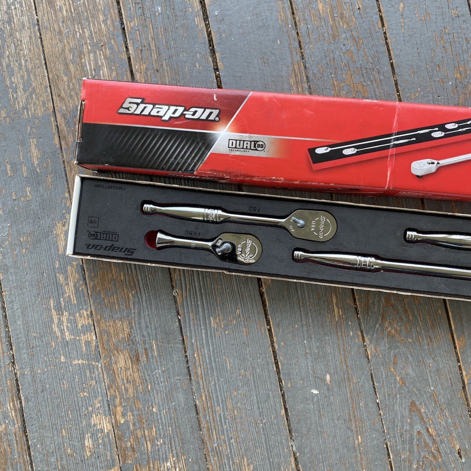 Snap On 4 pc 3/8″ Drive Dual 80 Soft Grip Flex-Head Ratchet Set 204RT04FR (RED)