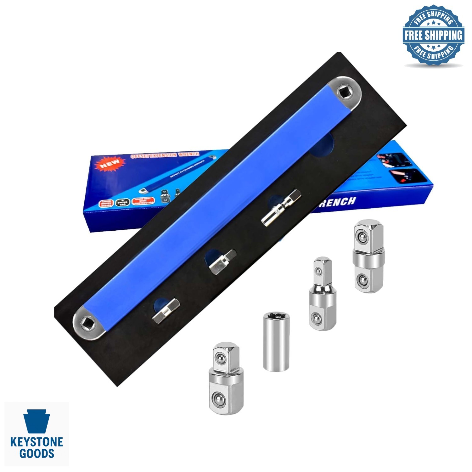 Blue Offset Extension Wrench Set – 1/4″ & 3/8″ Versatile with 1/2″ Drive, 15….