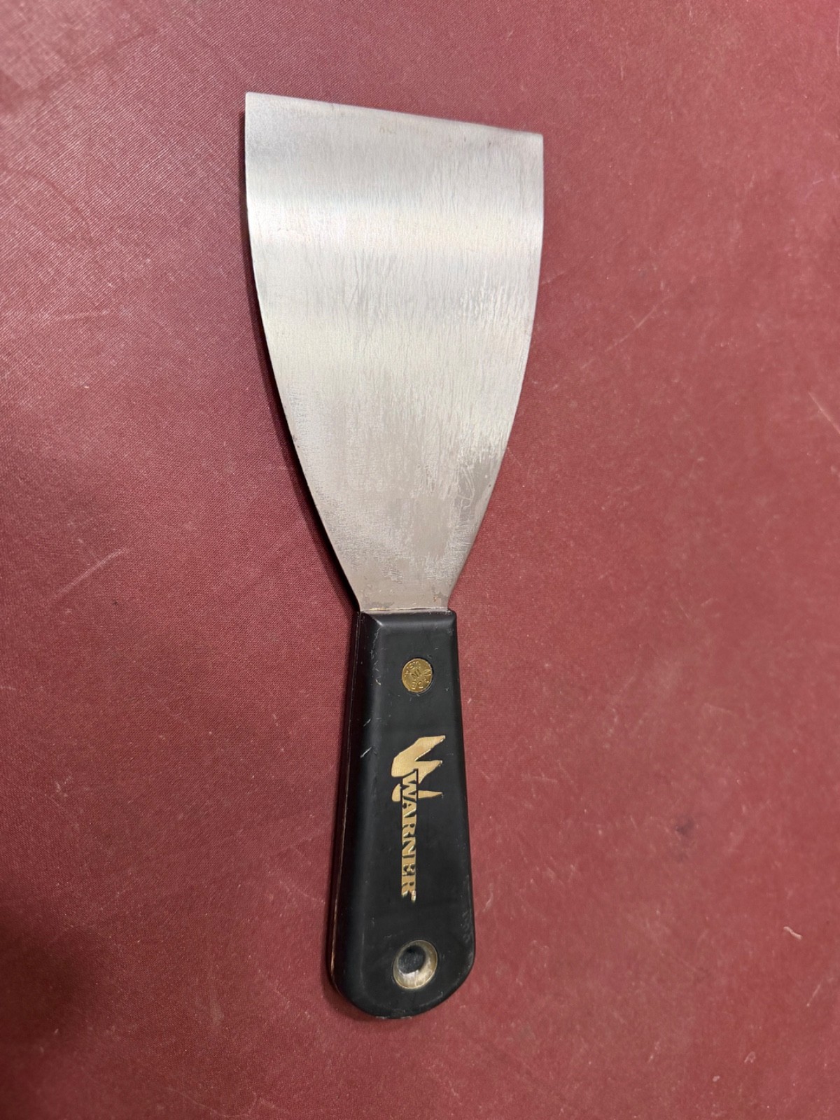 Warner «W» 3″ Flex Knife Scraper, Angled Blade, Black Handle, Brass Pin, USA