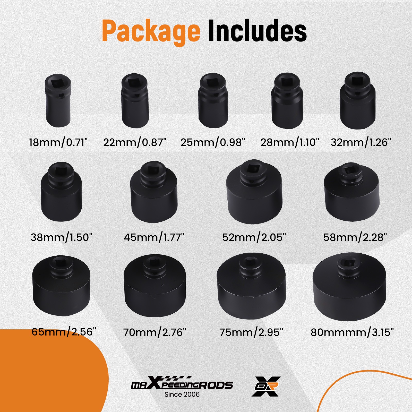 13pcs Grooved Locknut Socket Set 1/2″ dr. Internal Teeth 60mm Long Deep