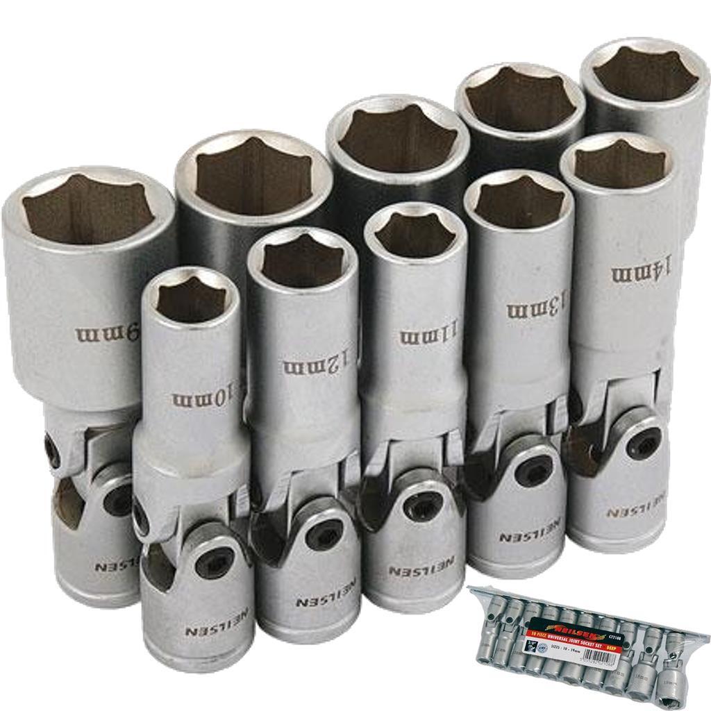 Neilsen Deep Metric Universal Joint Sockets 10mm – 19mm Socket Set 10pc 3/8″