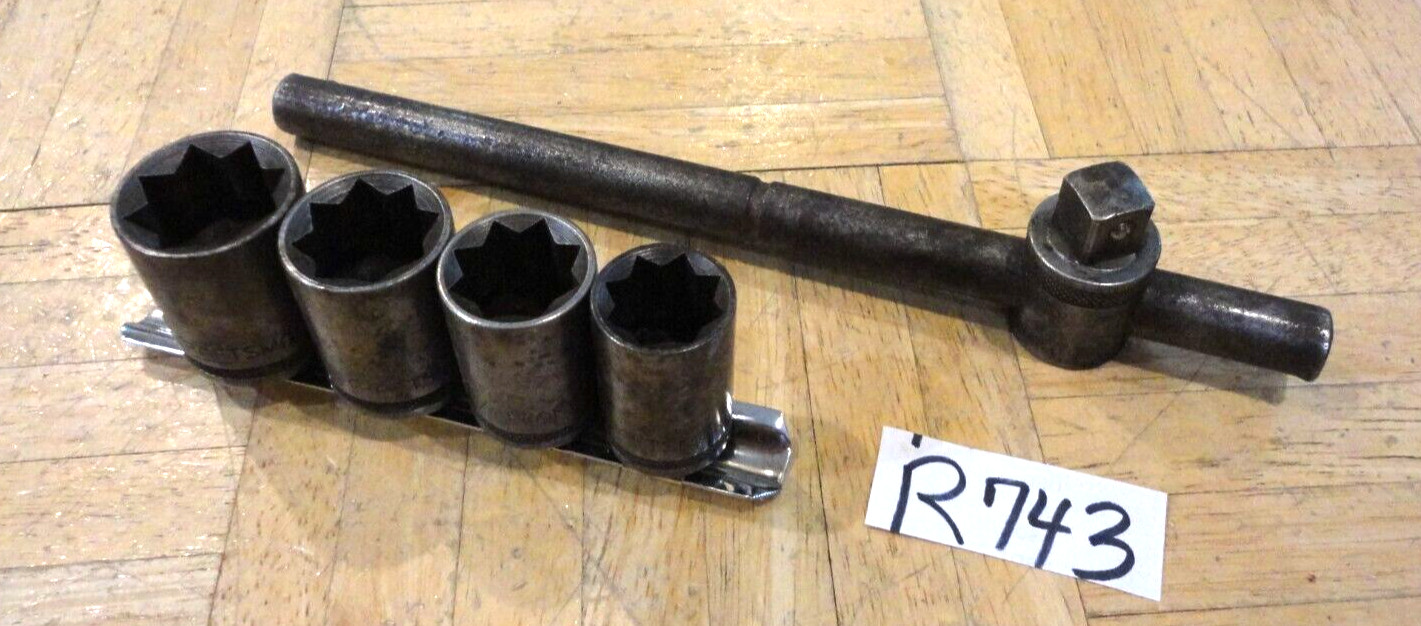 CRAFTSMAN TOOLS VINTAGE 1/2 DRIVE 8 POINT SOCKETS + BREAKER BAR RARE CIRCLE H