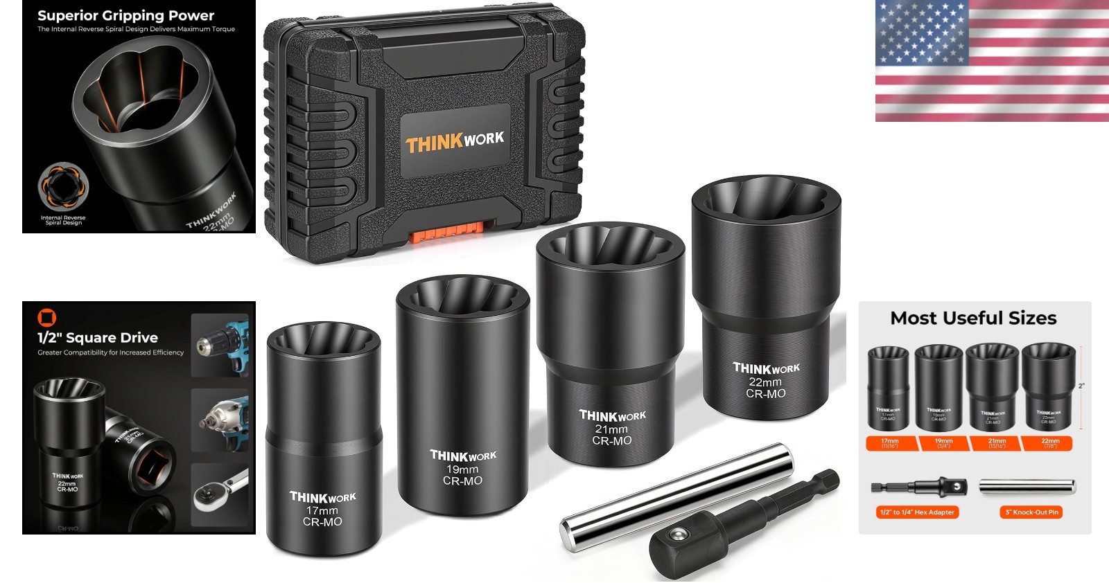 Chrome-Molybdenum Steel Lug Nut Remover Kit for Stripped and Frozen Bolts
