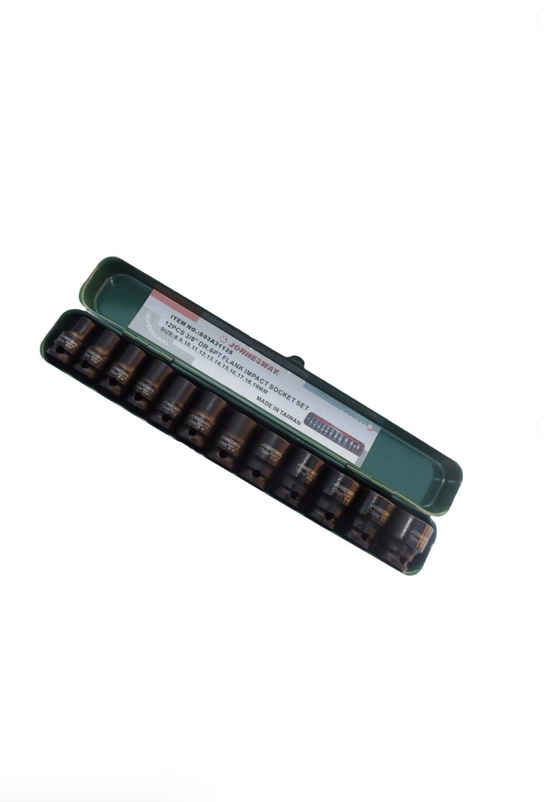 12 PCS. 3/8″ DRIVE 6 PT FLANK IMPACT SOCKET SET METRIC SIZE 8 – 19 MM
