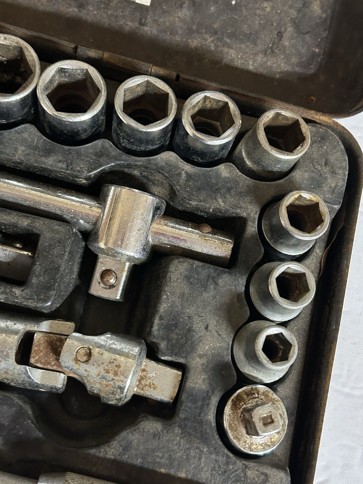 Vintage Pittsburgh Chrome Vanadium Socket Set Metal Box MISSING 3 Pieces