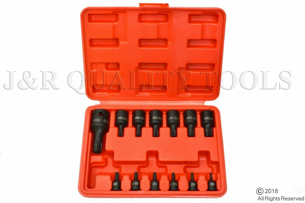 13pc Impact Tamper Proof Torx Star Bit Socket Set 1/4, 3/8, and 1/2″ Drive