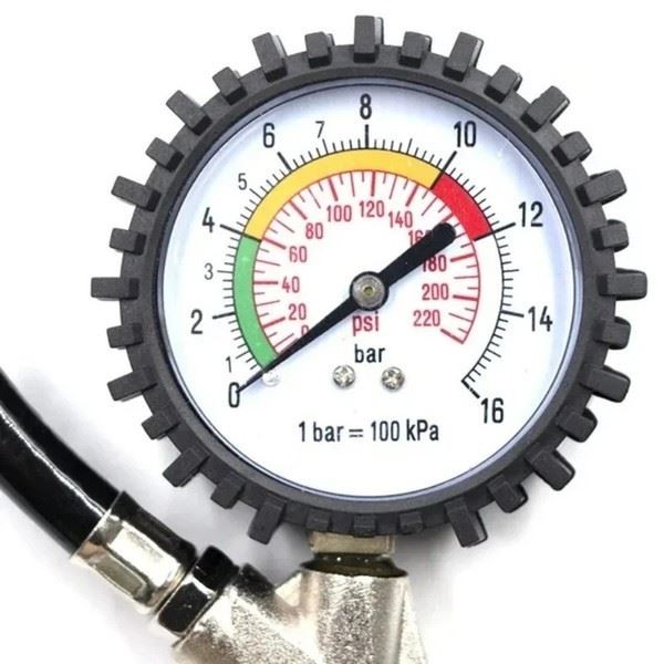 220PSI Tire Air Pressure Meter Gauge with Thick Explosion Proof Tube Design