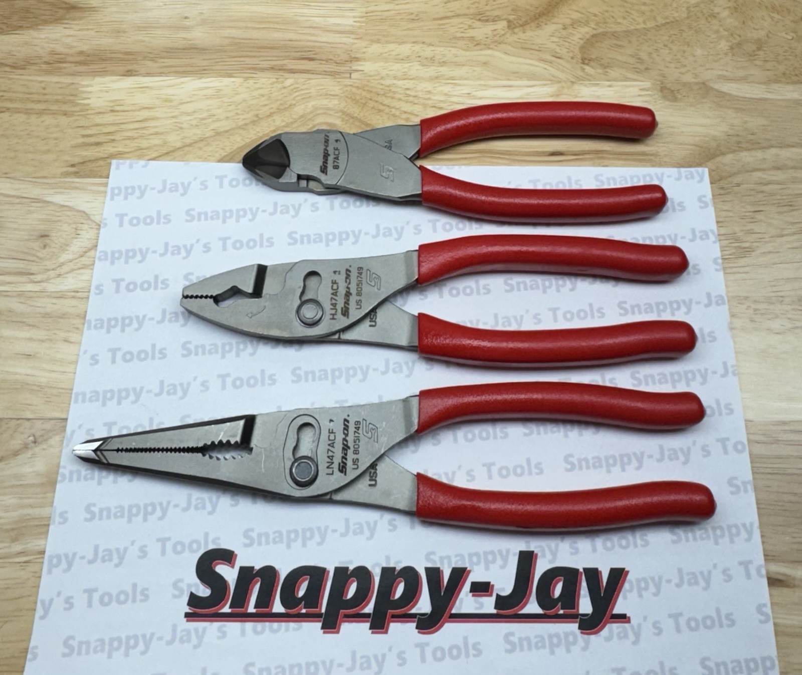 Snap-on Tools USA NEW 3pc RED Soft Grip Plier Lot Set LN47ACF HJ47ACF 87ACF