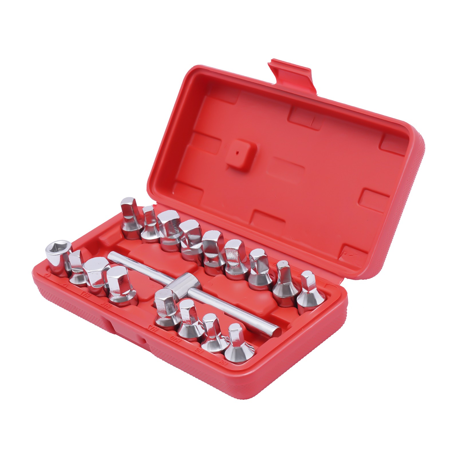 18PCS Oil Drain Pipe Plug Square Triangle Socket 3/8» Drive Removal Tool Set