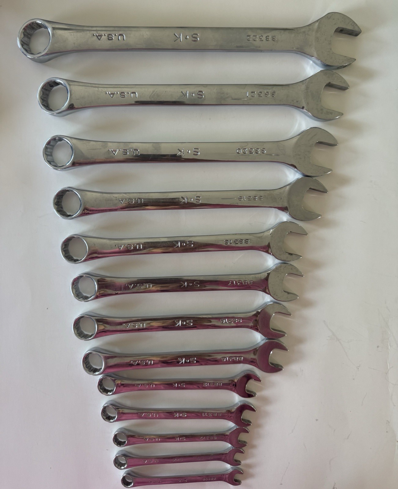 Vintage S.K. Tools 86265 USA Combination Wrench Set w/ Original Rack