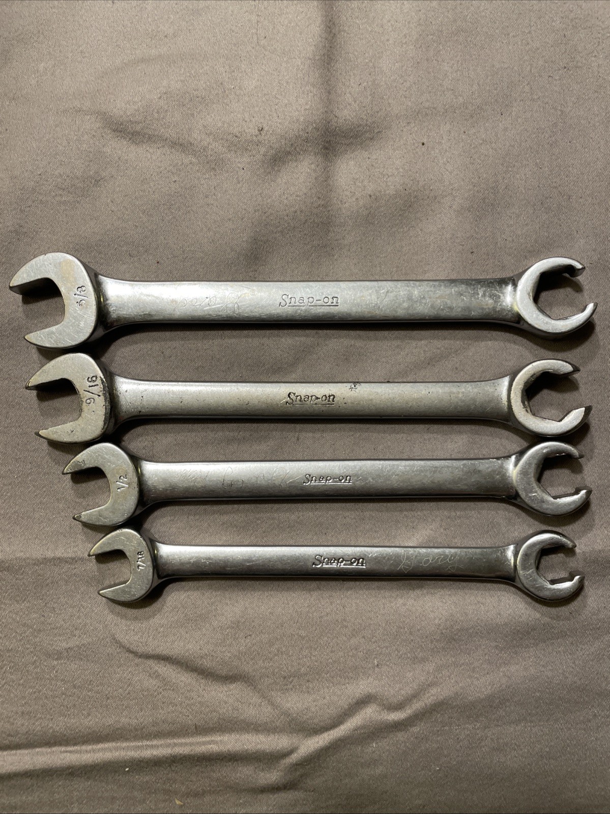 Vintage Snap-on 4pc SAE Flare Open Combination Wrench Set