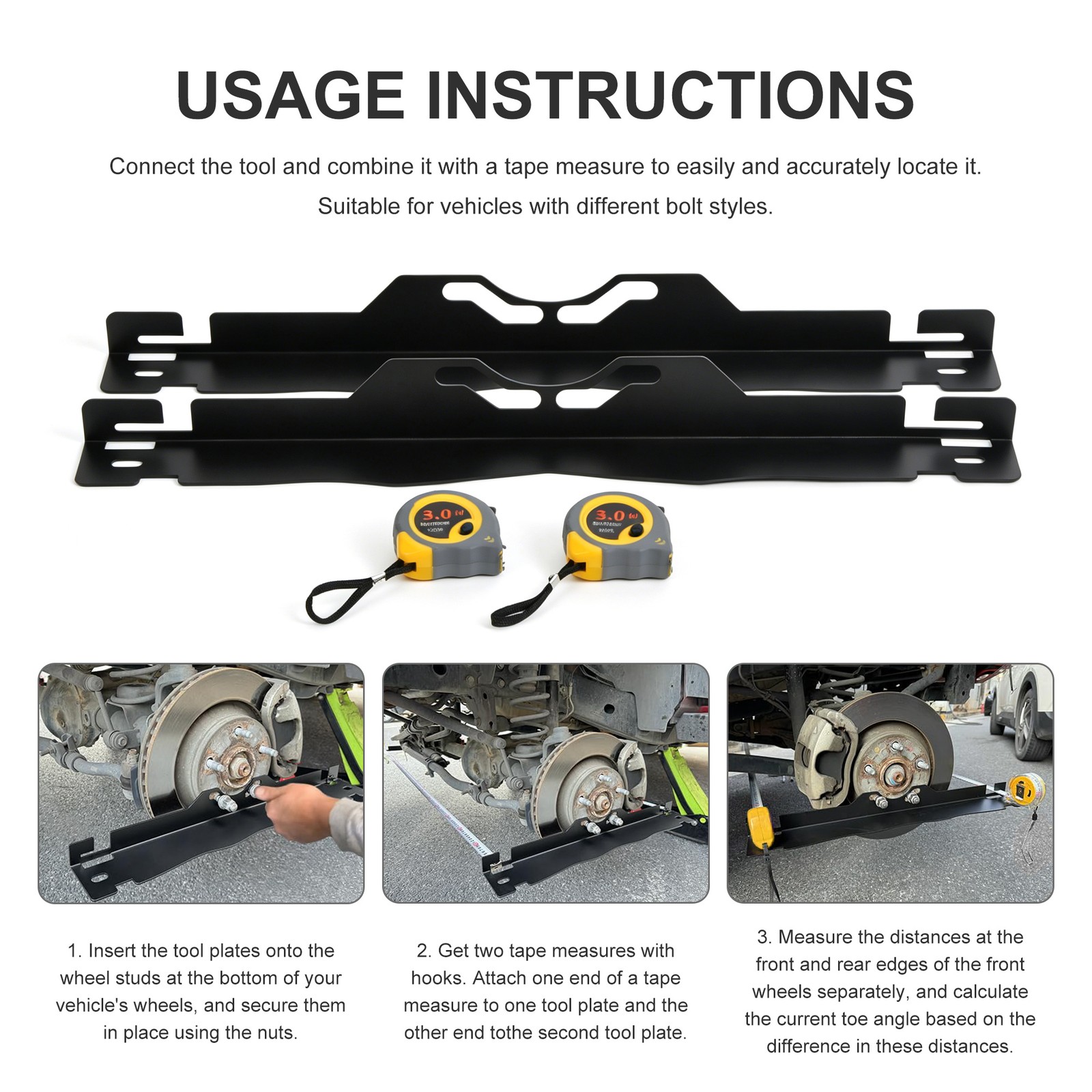 2pcs Wheel Alignment Tool Plate Toe Alignment Plates Hanging Holes Tape Measures