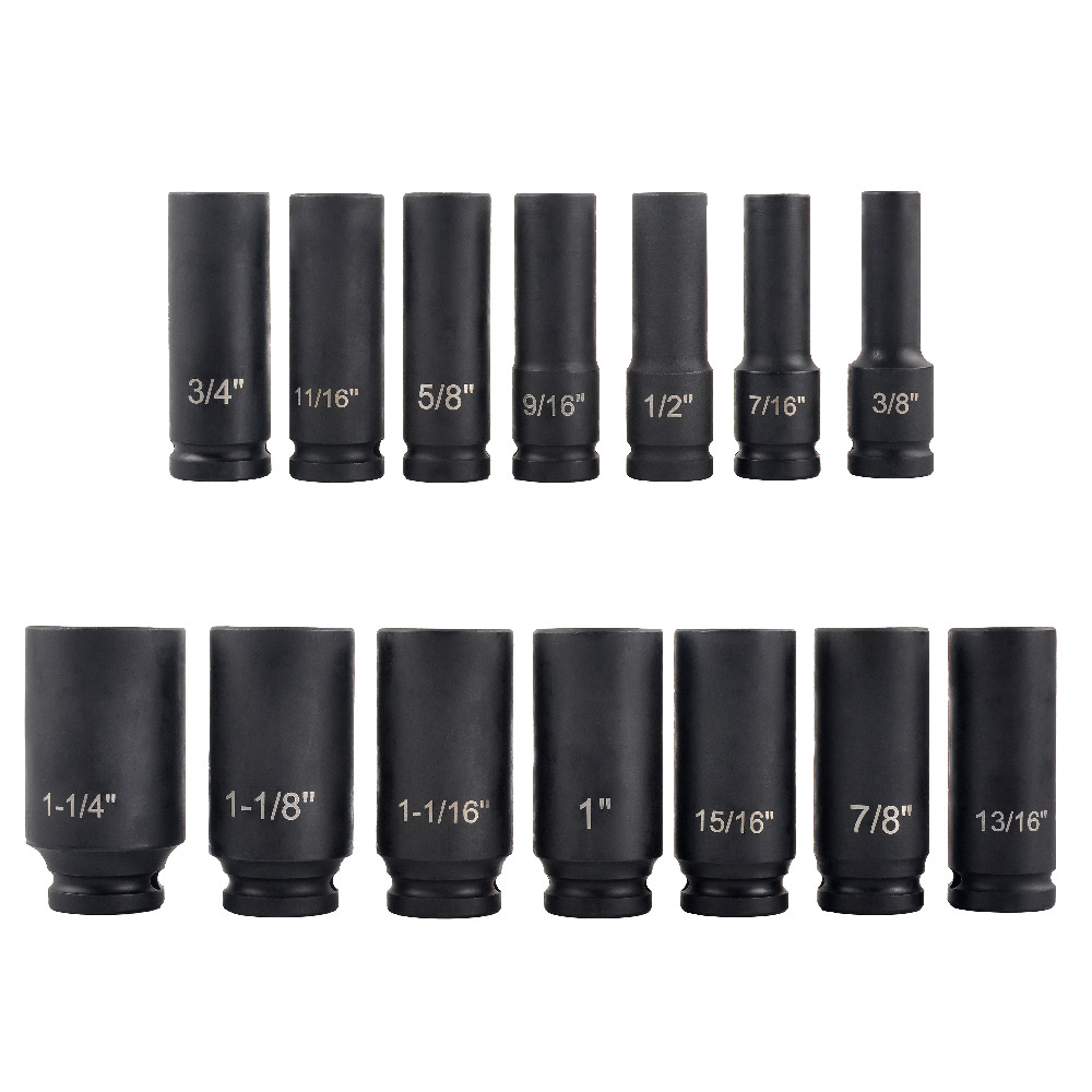 1/2″ Drive 6 Point Impact Socket Set Standard SAE Sizes CR-V 3/8″ to 1-1/14″
