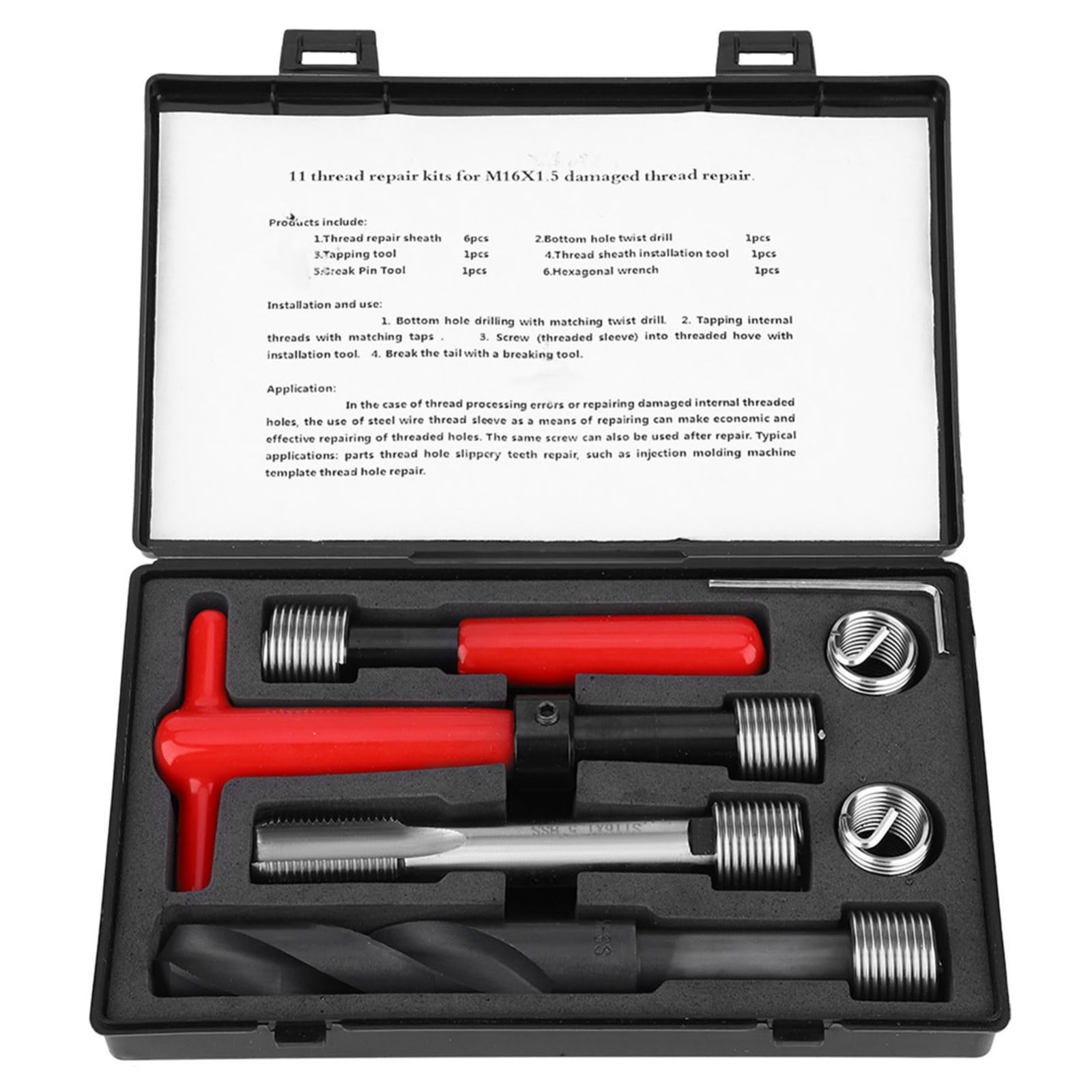M16x1.5 Thread Repair Kit, 11PCS Metric Helicoil Inserts for Damaged Threads