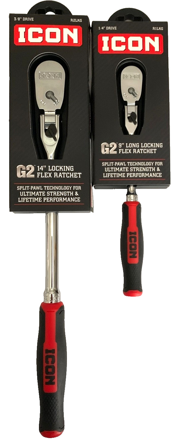 ICON (70446 & 70451) 3/8″ & 1/4″ Drive, G2 Locking Flex Head Ratchets (FREE S&H)