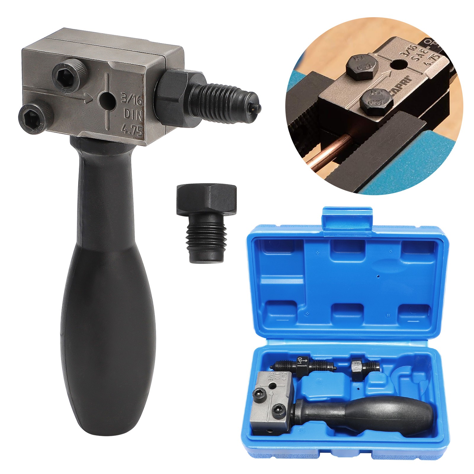 Car Brake Line Flaring Tool Kit 3/16″ 45° SAE Double Flare for Auto Pipe Repair
