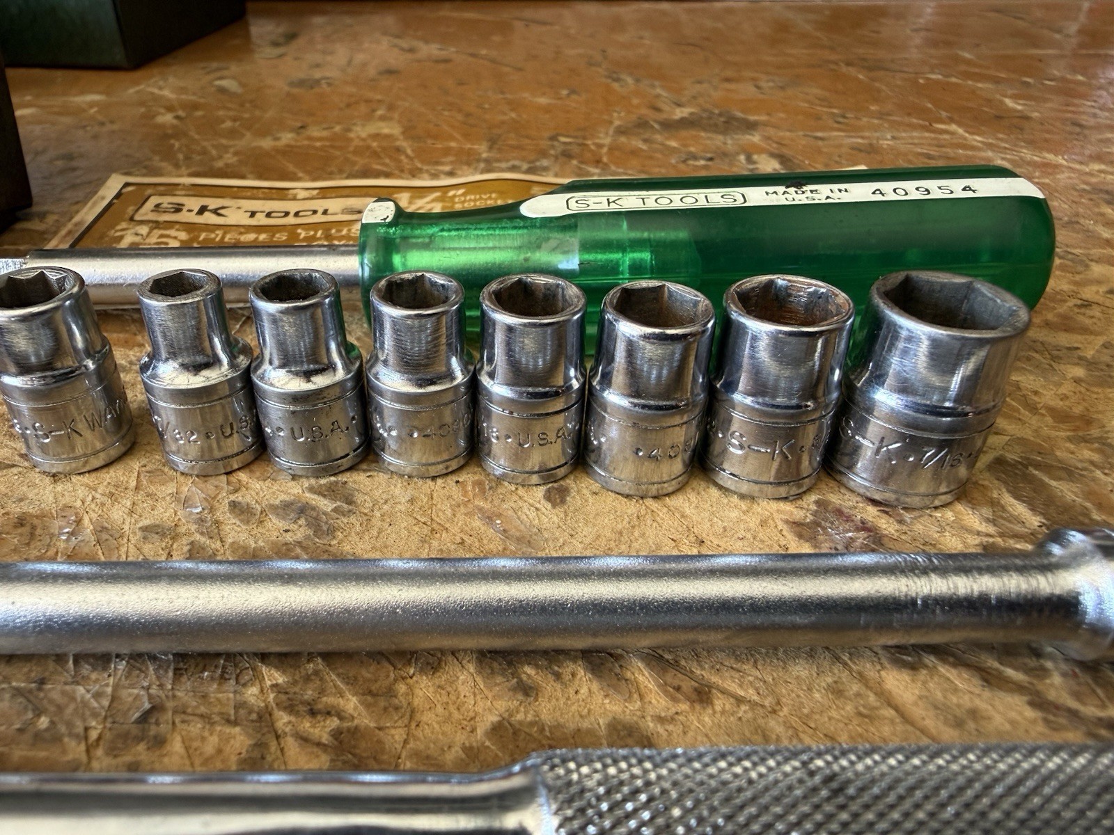 S-K Tools No. 4915 1/4” Drive Socket Set All S-K USA Green Spinner Handle