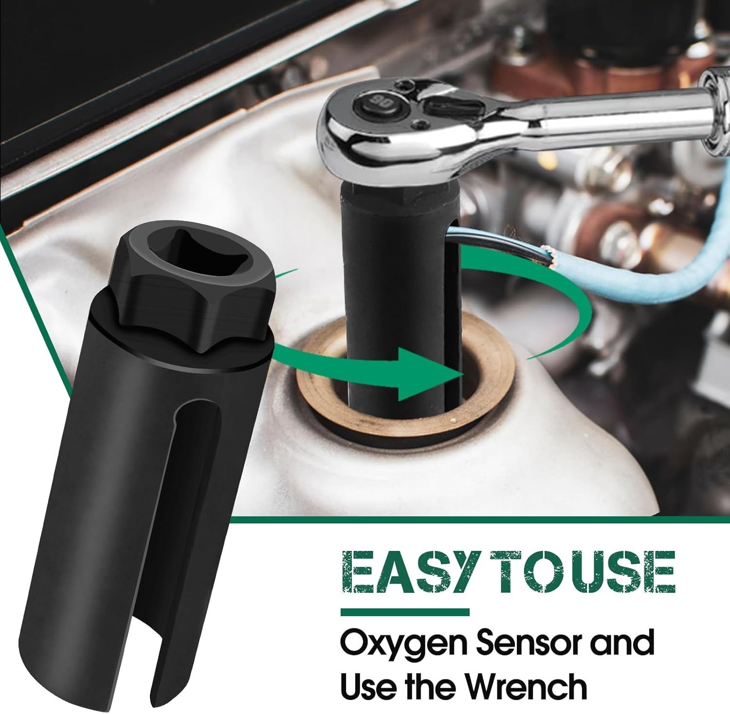 Oxygen Sensor Socket 22mm 7/8 in, 1/2 in Drive O2 Removal Tool, Black