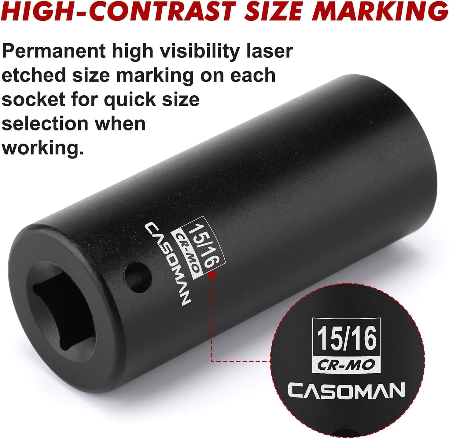 Durable Chrome Molybdenum 1/2″ Drive 15/16″ Deep Impact Socket – 6-Point Grip