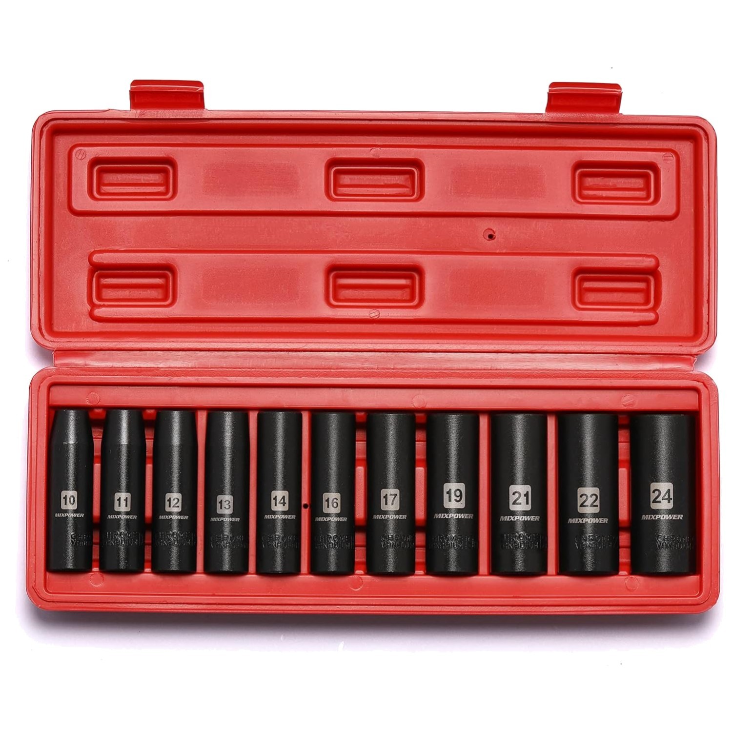 11-Piece 1/2″ Drive Deep Impact Socket Set, CR-V, Metric