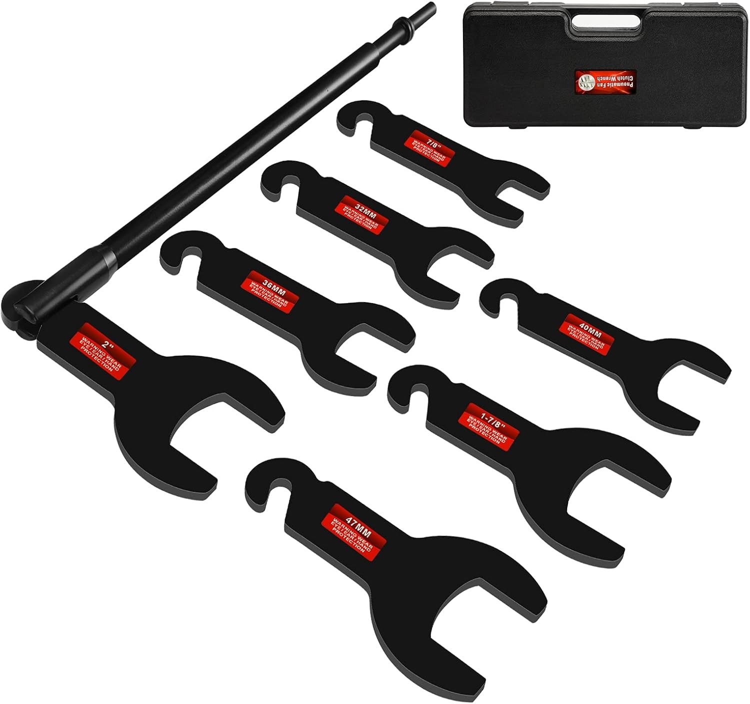 Pneumatic Fan Clutch Wrench Kit 8PCS Removal Tool Set Black HW9212