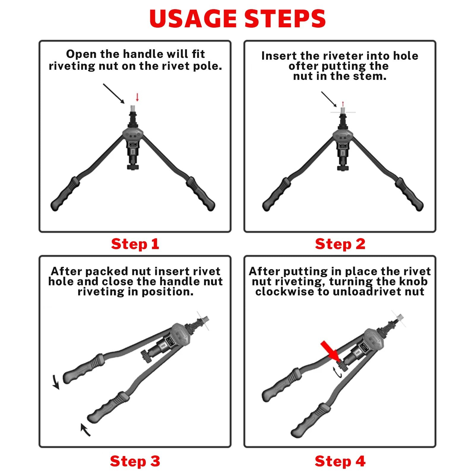 16″ Professional Rivet Nut Tool Kit – Lever-Style Rivnut Large