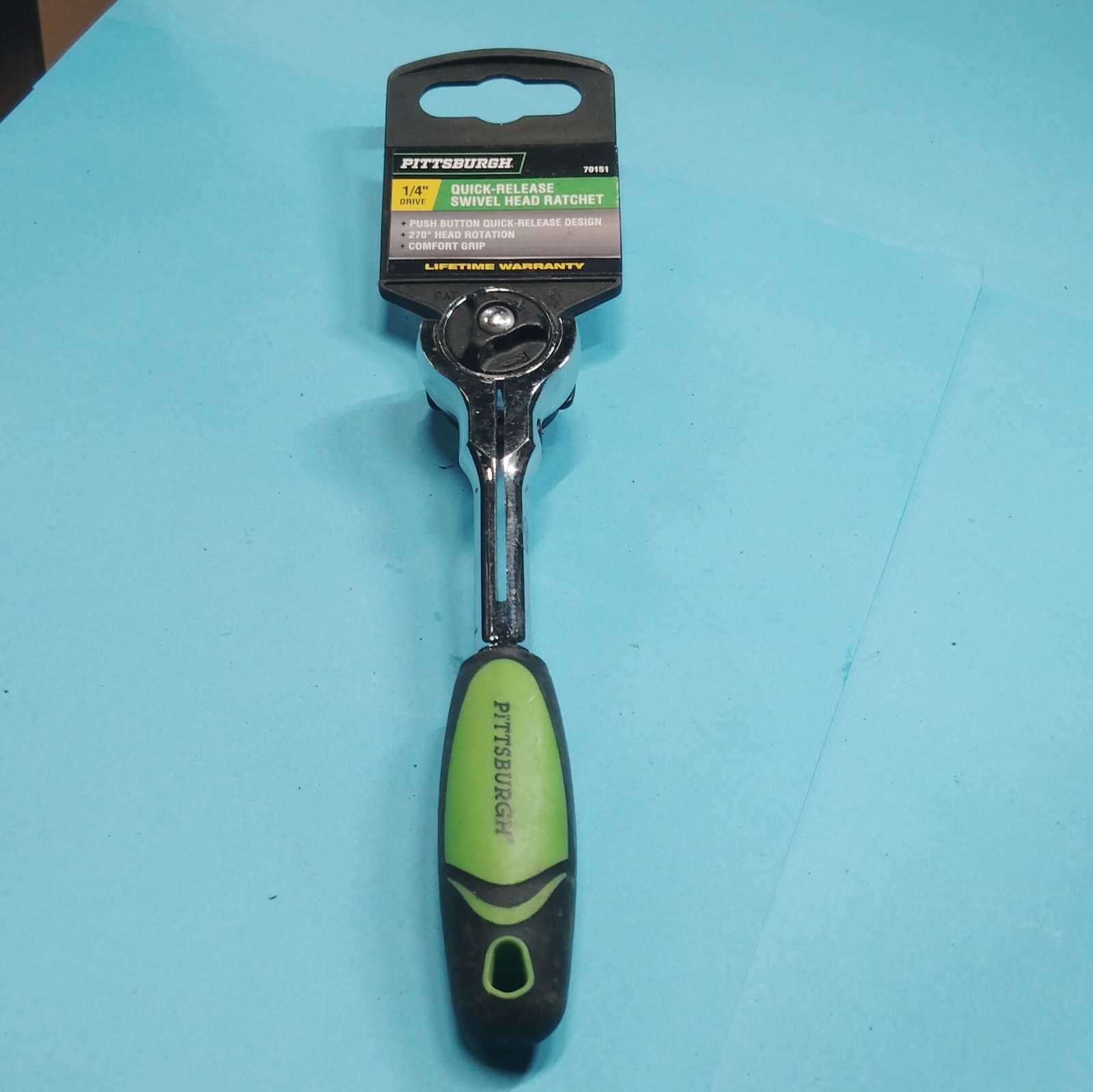 Pittsburgh 1/4″ Drive Flex Head 72 Tooth Green Low Profile Ratchet Comfort Grip