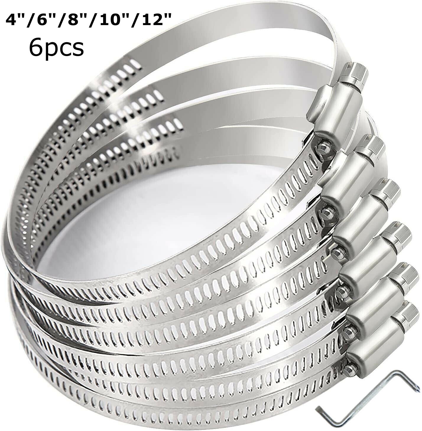 4in 6in 8in 10in 12in Hose Clamp Stainless Steel Duct Clamp Worm Gear Adjustable