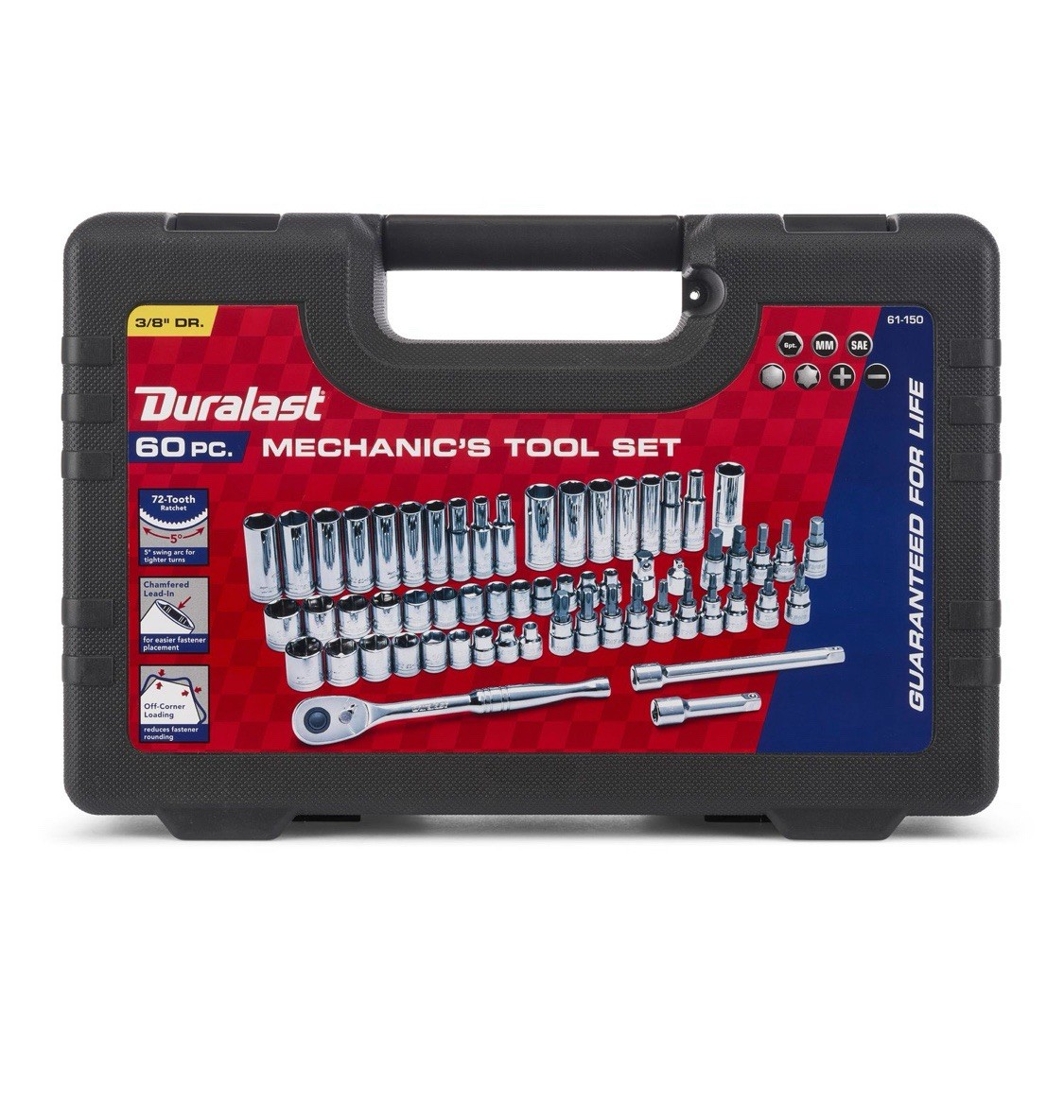 Duralast 3/8in Drive Ratchet/Socket SAE/Metric Tool Set 60 Piece