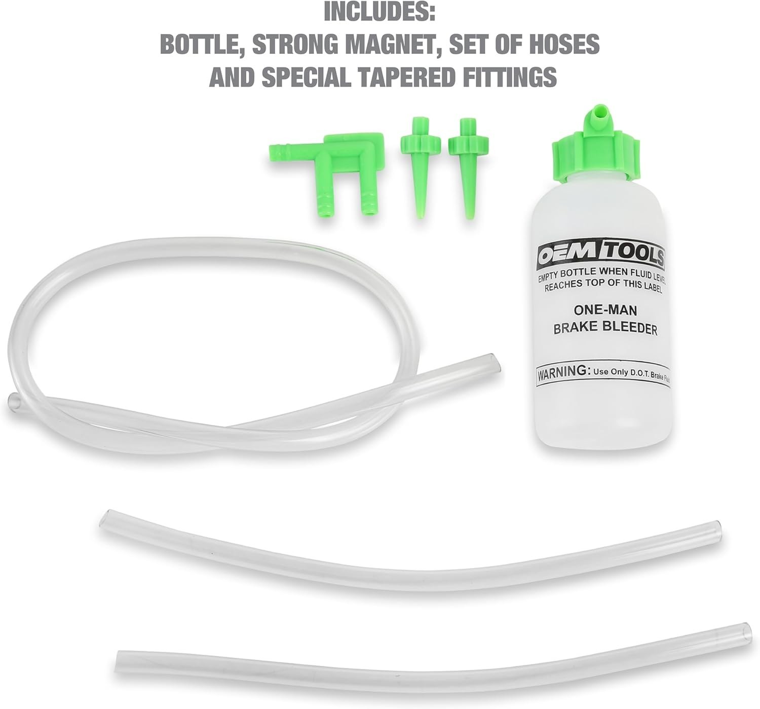 Effortless One-Man Brake Bleeder Kit, Opaque Bottle & Magnetic System for Safety