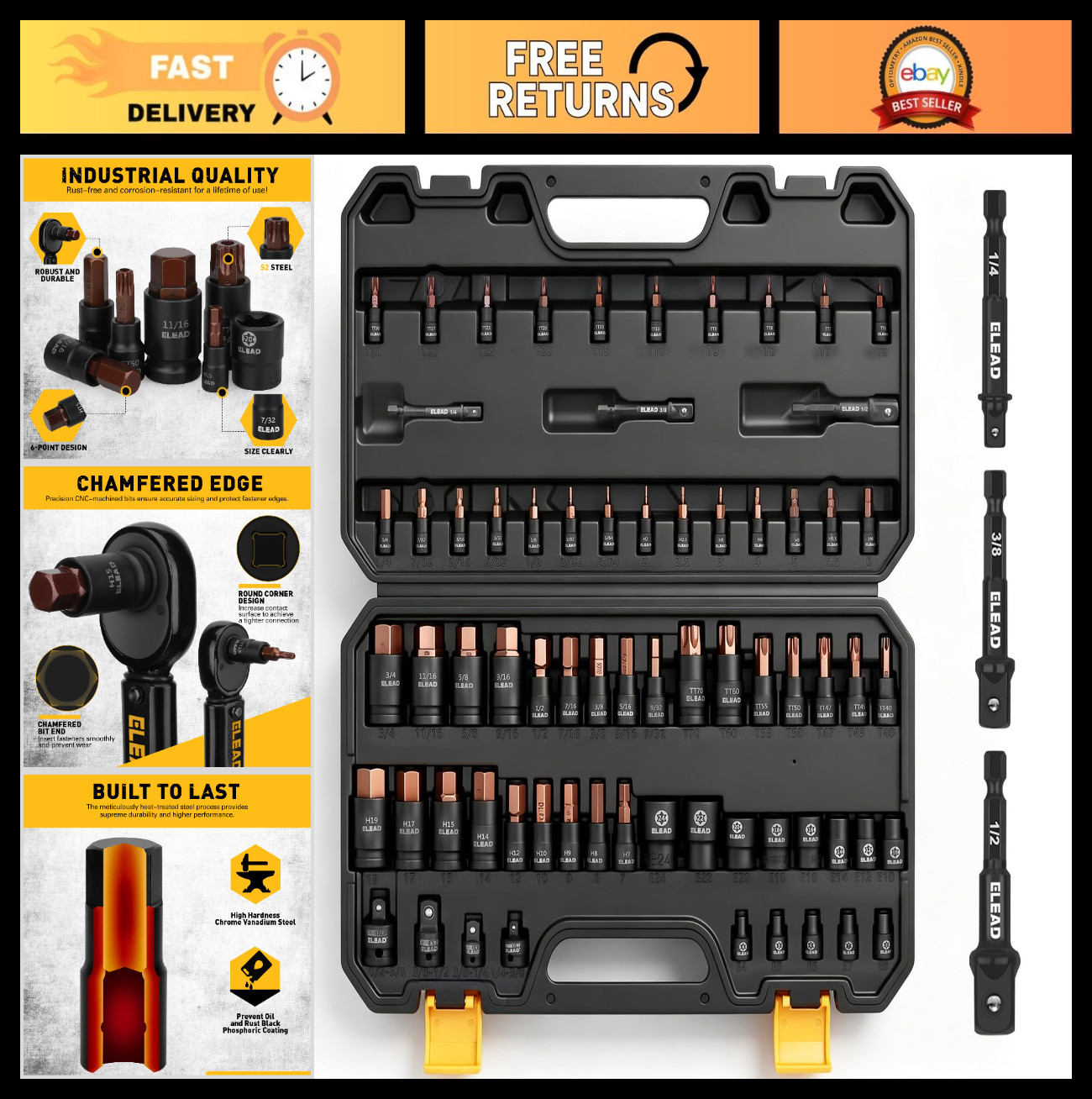 66-Piece Torx & Hex Bit Socket Set – CR-V & S2 Steel, T8-T70 & E4-E24, High Torq