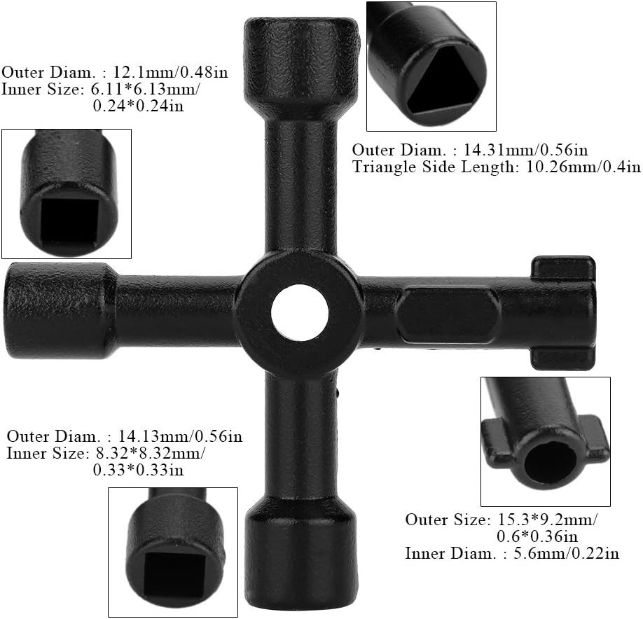 Black Universal 4-Way Zinc Alloy Cross Key for Electric & Gas Access Tools