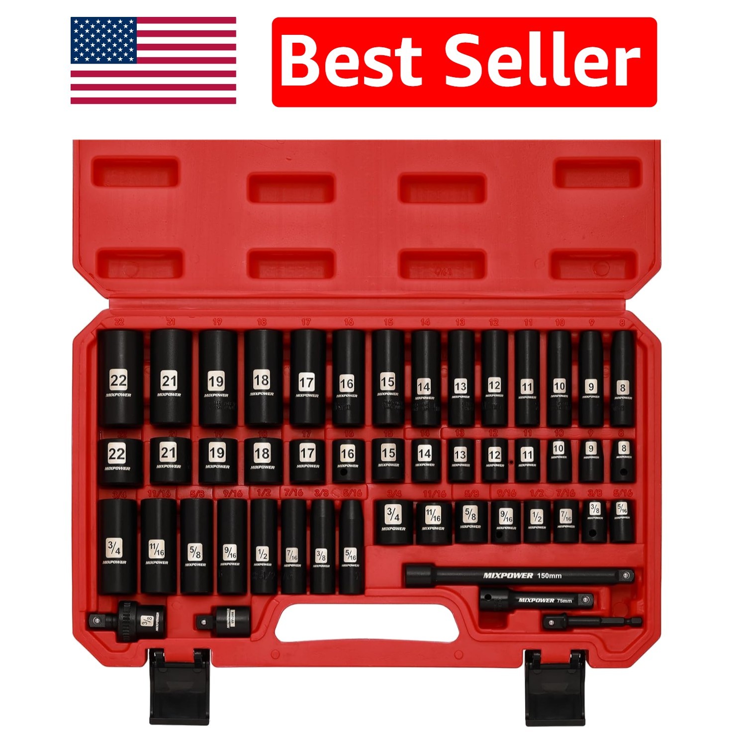49-Piece Chrome Vanadium Drive Impact Socket Set for Mechanics – SAE & Metric