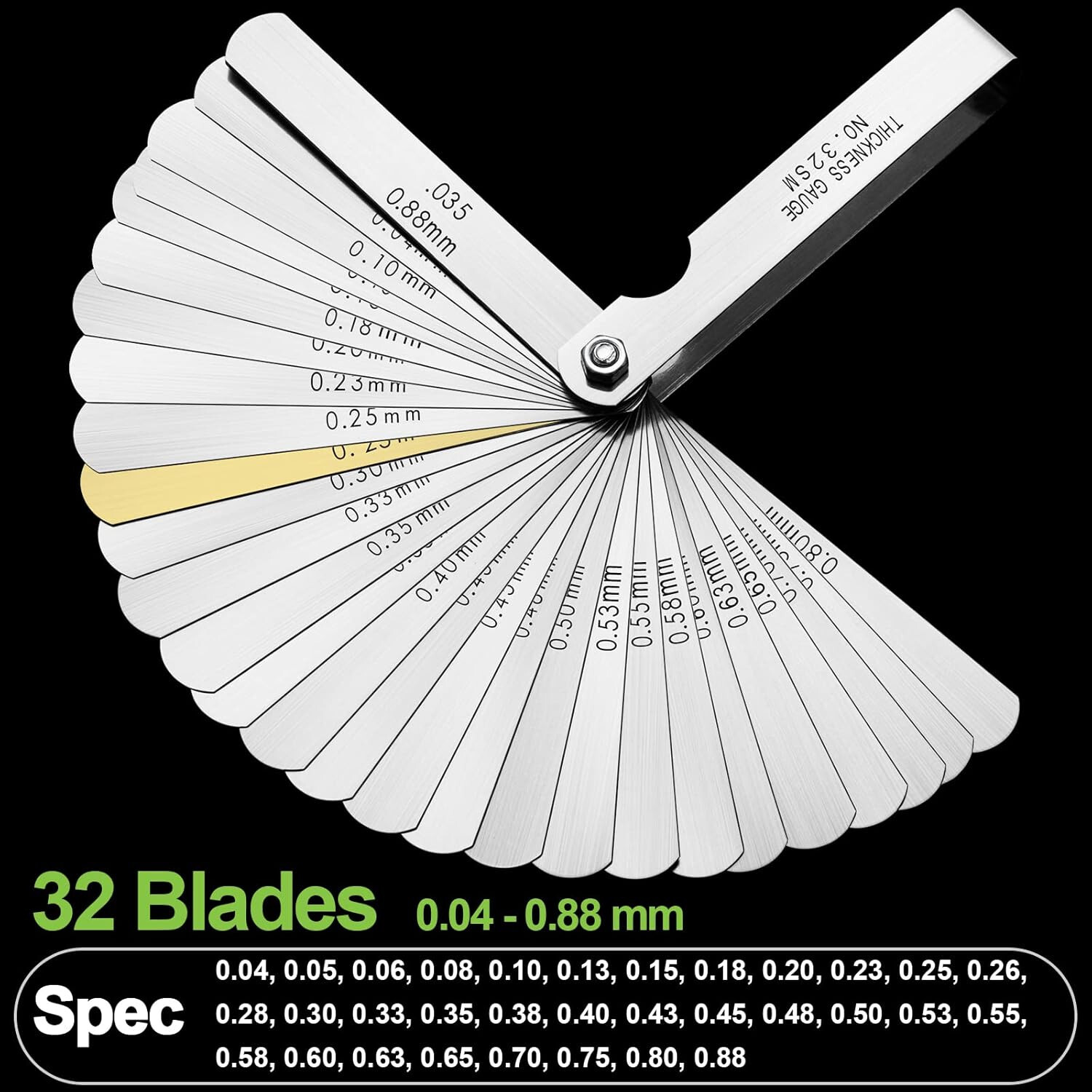 32x Stainless Steel Blades Feeler Gauge Set Dual Reading Measure Clearance Ruler