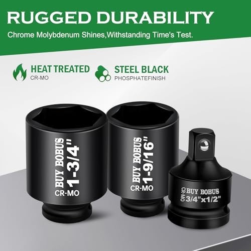 BUYROBUS SAE2509 9-Pc Impact Socket Set 1/2-In Drive 6-Point Cr-Mo Deep SAE