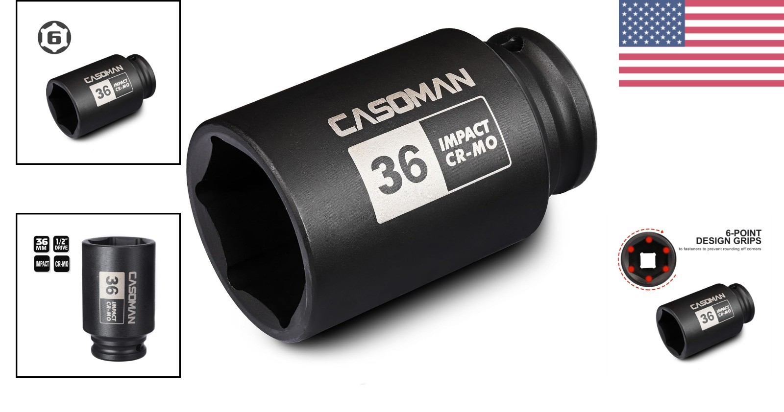 1/2″ Drive 36mm Deep 6 PT Impact Socket – Durable Chrome Molybdenum Steel
