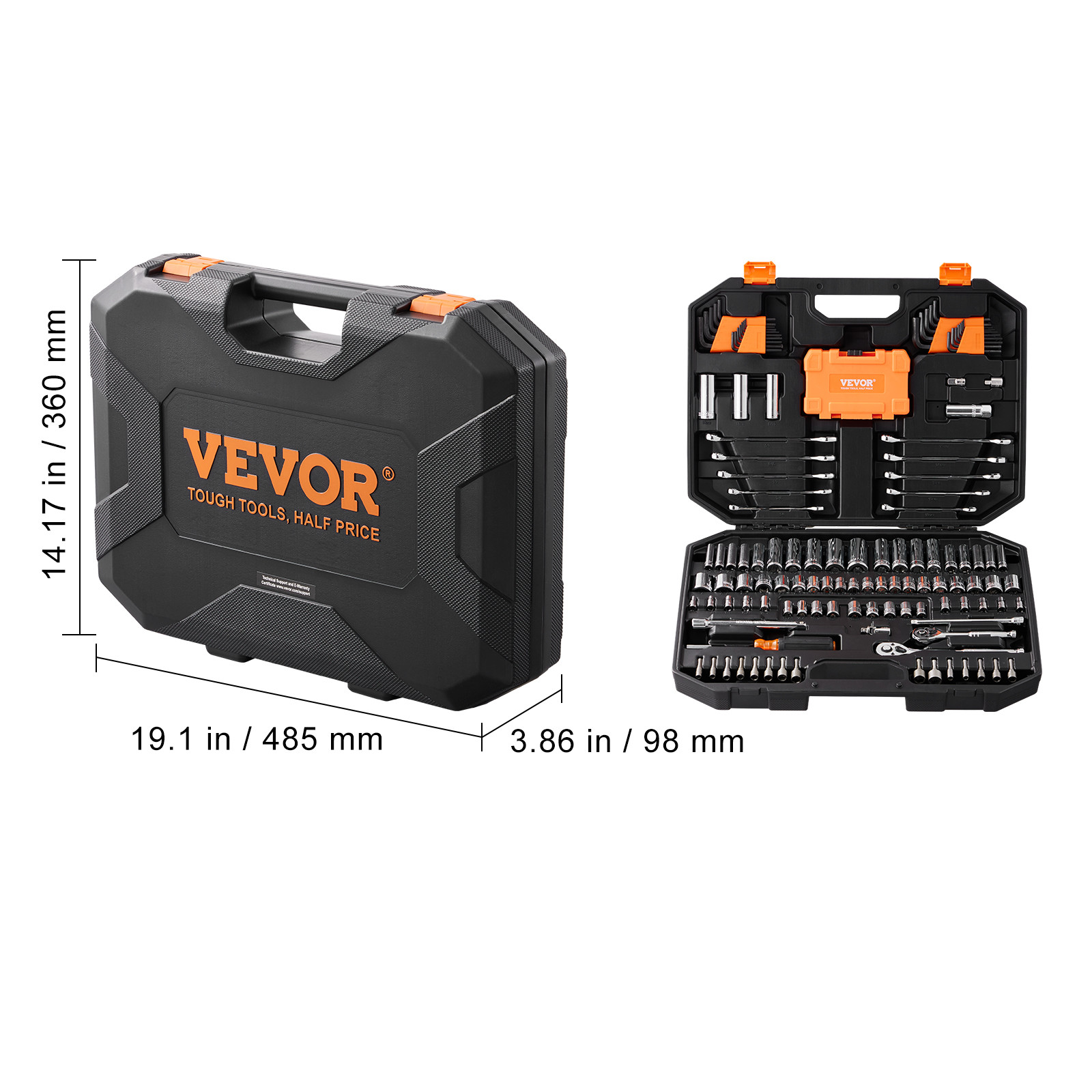 VEVOR Mechanics Tool Socket Set 1/4 3/8 Drive 145Pc SAE Wrench Hex Metric Kit