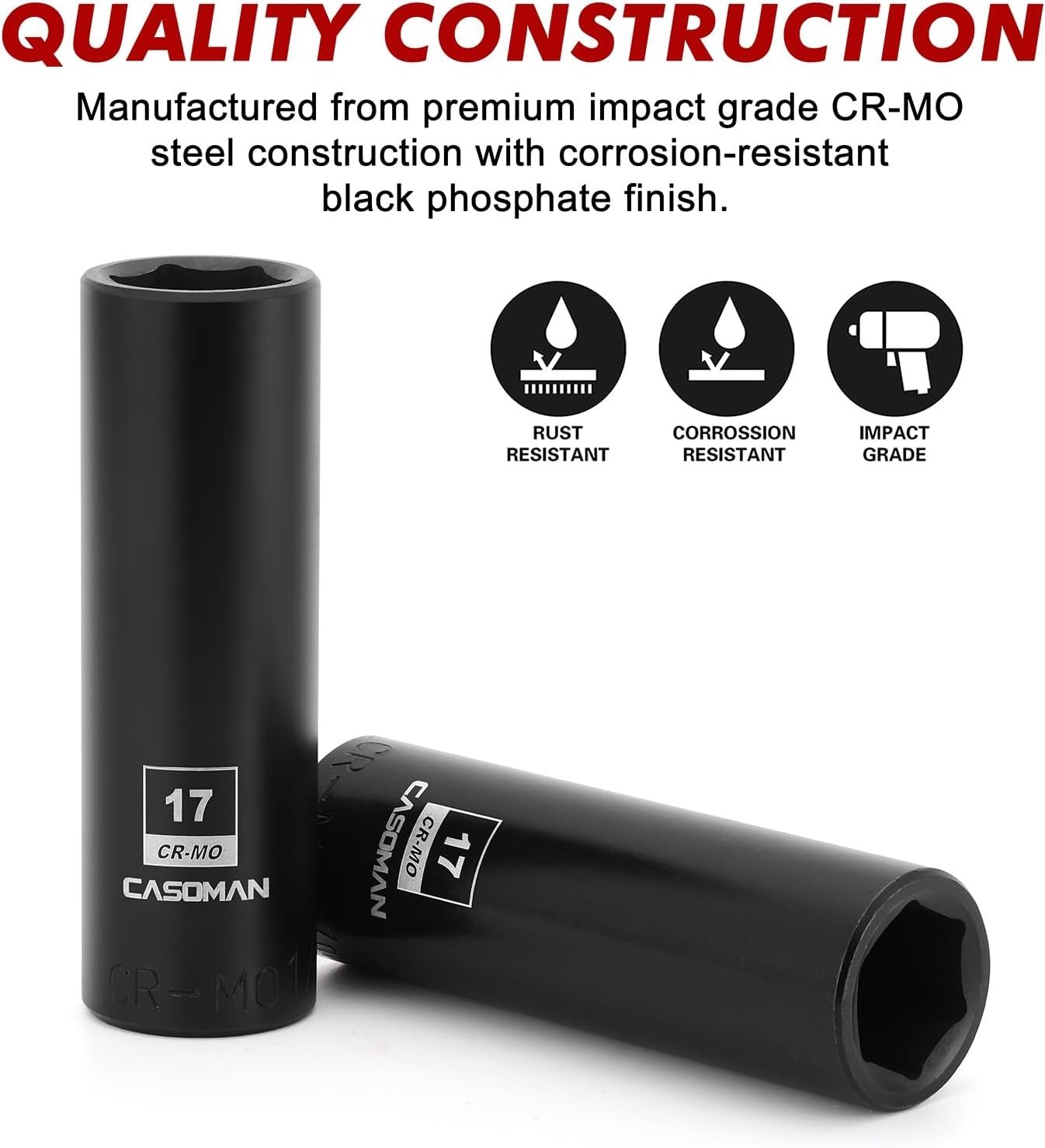 Chrome Molybdenum 17mm Deep Impact Socket, 1/2-Inch Drive – 6-Point, Durable Set
