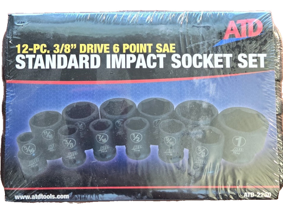 ATD-2250 – 12 Pc. 3/8″ Drive 6 Point SAE Standard Impact Socket Set