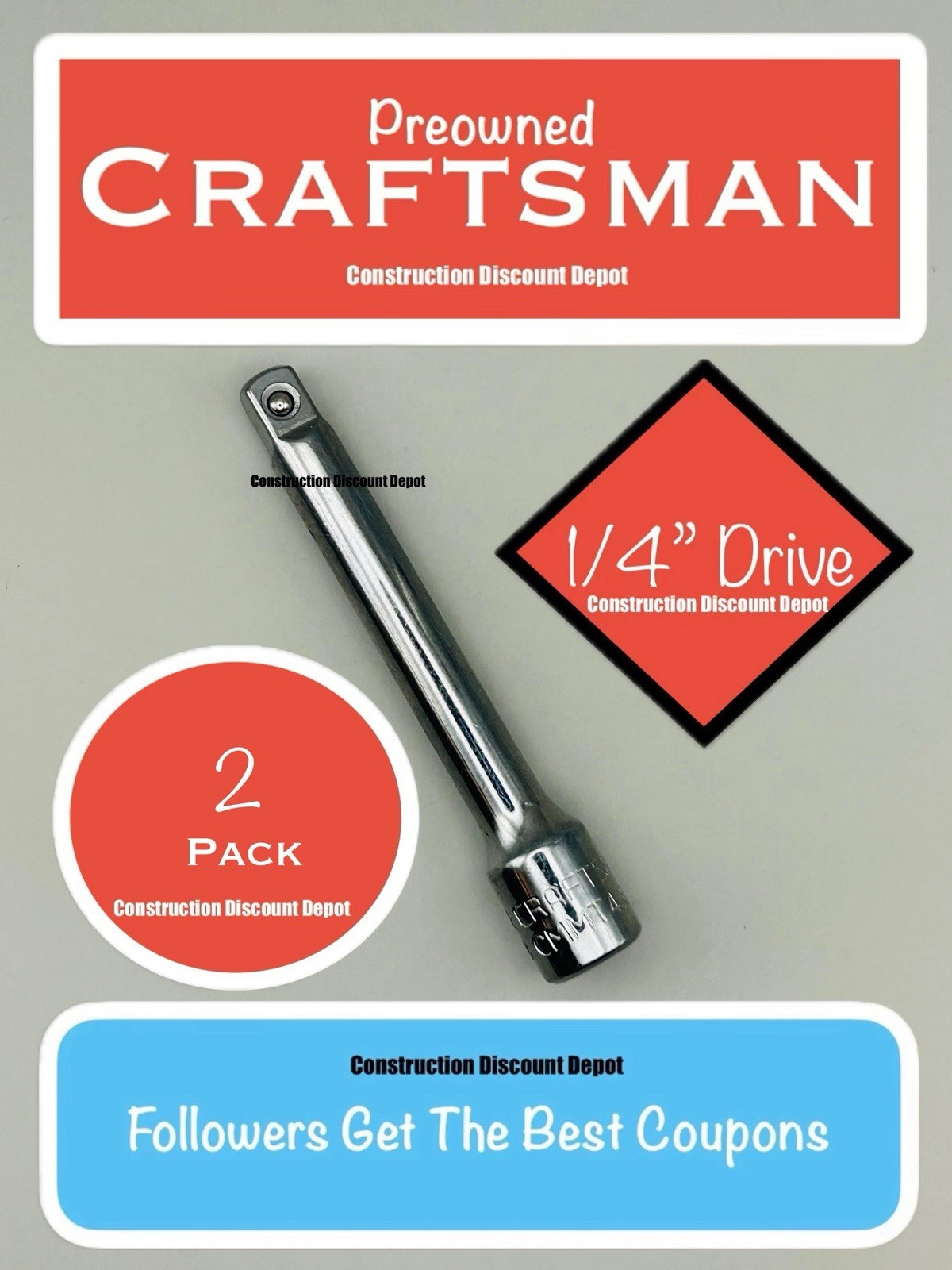 USED Bulk 2 Pack Craftsman 1/4″ Drive Preowned 3″ Extension Bar Set 1/4-in. x 3″