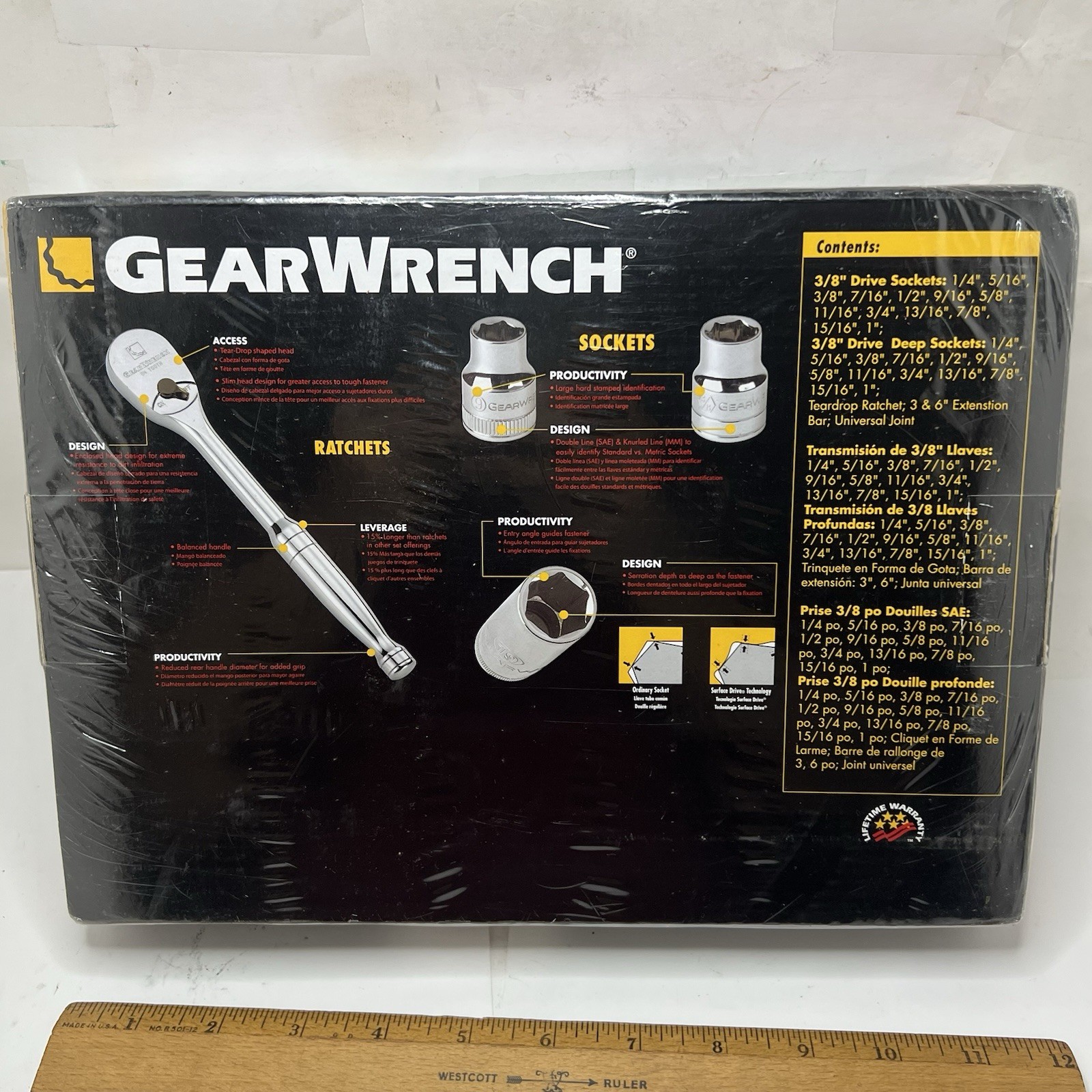 GearWrench 80569 30-Pc SAE 3/8″ Drive 6-Point Socket Mechanics Tool Set (Taiwan)